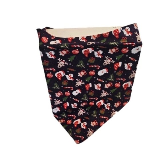 Upcycled Christmas Dog Bandana Tie up in the front blue background pets - Picture 5 of 14